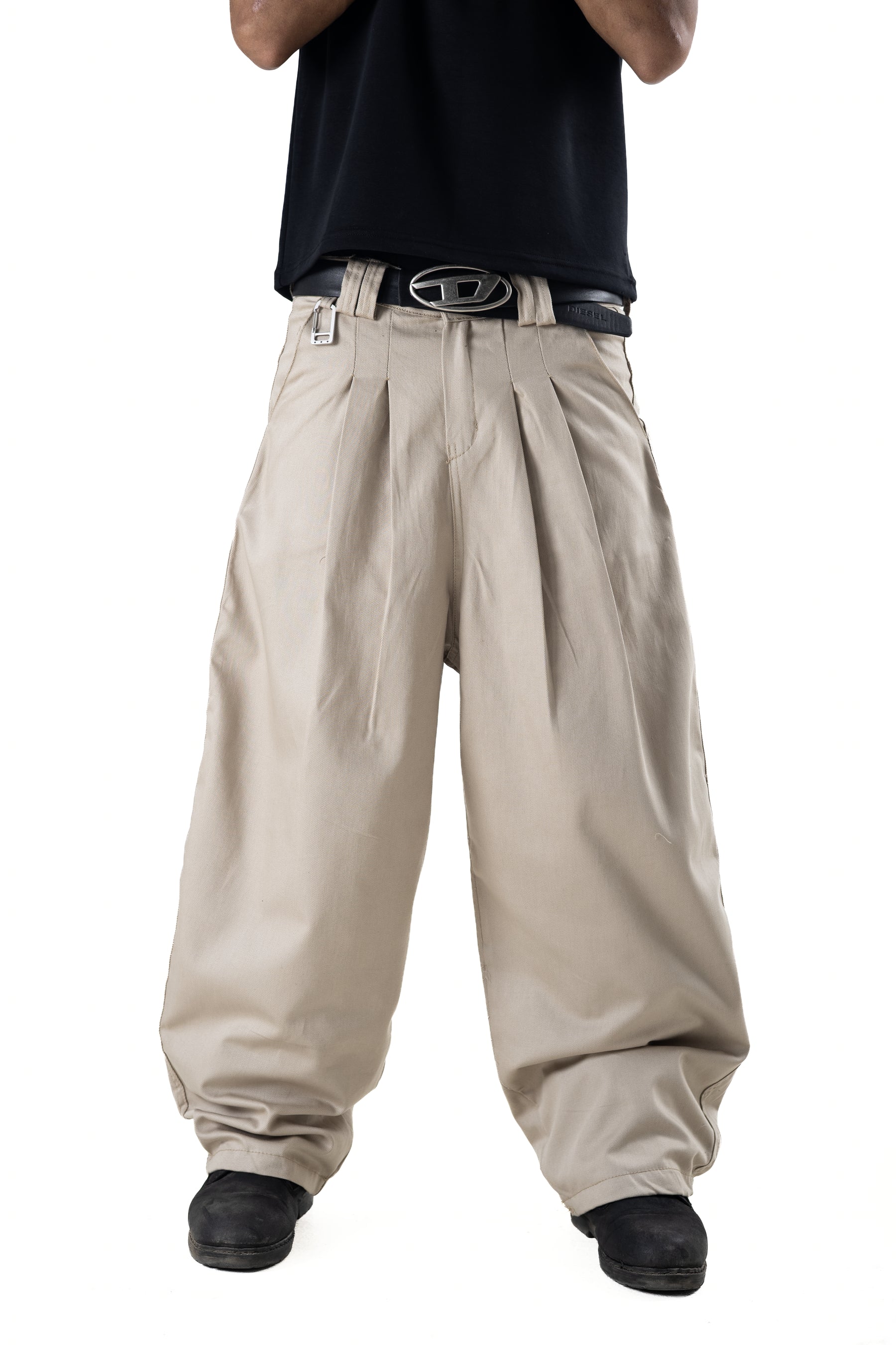 Beige Pleated Balloon Pants