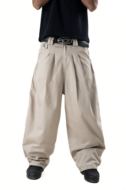Beige Pleated Balloon Pants