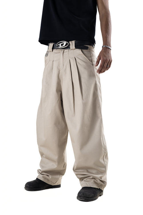 Beige Pleated Balloon Pants