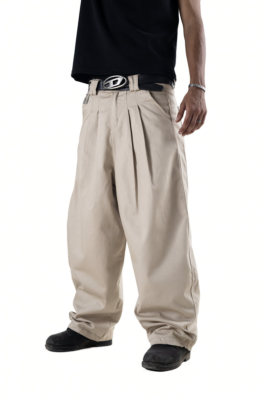 Beige Pleated Balloon Pants
