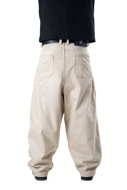 Beige Pleated Balloon Pants