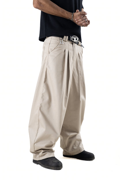 Beige Pleated Balloon Pants