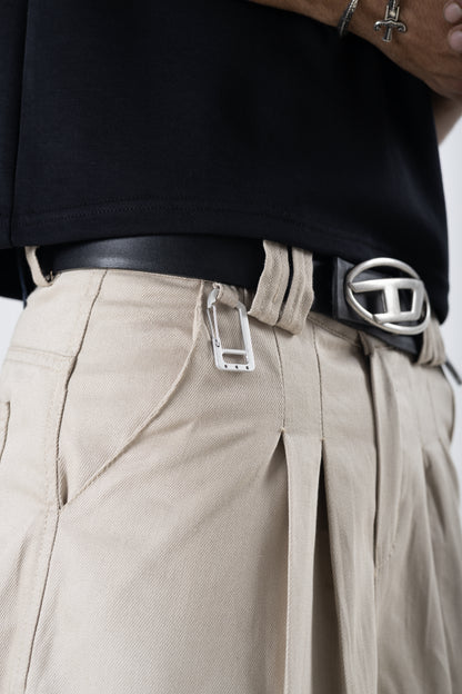 Beige Pleated Balloon Pants